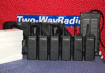 Lot 6-motorola GP300 gp-300 vhf radio bat ant bank chgr