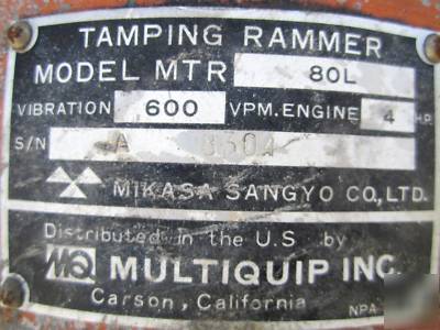 Multiquip jumping jack rammer plate compactor mtr-80L