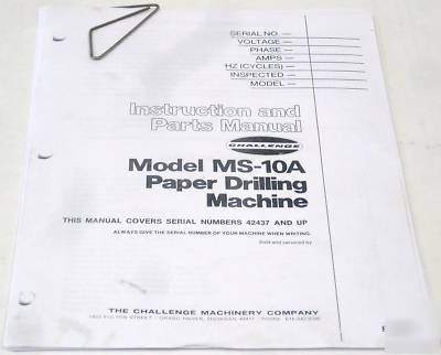 Challenge ms-10A power drilling machine parts manual