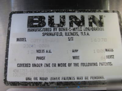 Bunn coffee brewer airpot 3.8 gallon model CWTF15-aps