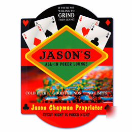 New personalized poker cards & table bar or pub sign