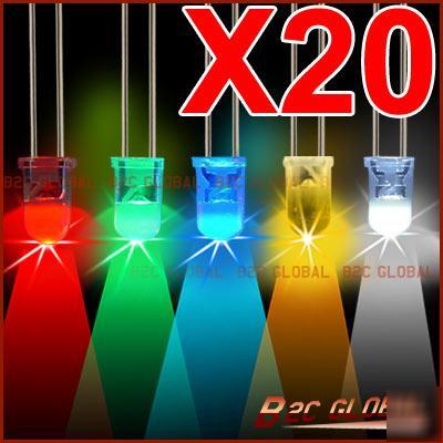 100 x 5MM red green blue yellow white led light bulbs