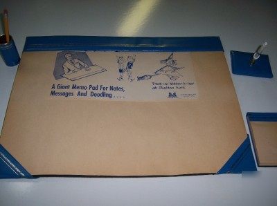 Vintage desk set memo pad pen holder case home office