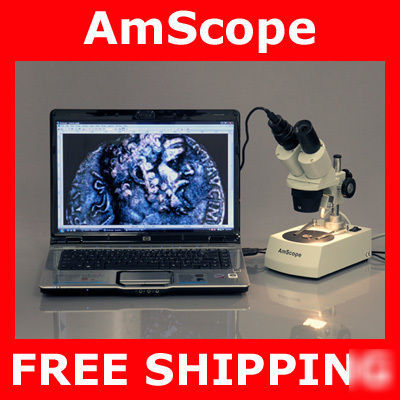 20X-40X stereo microscope w two lights + digital camera