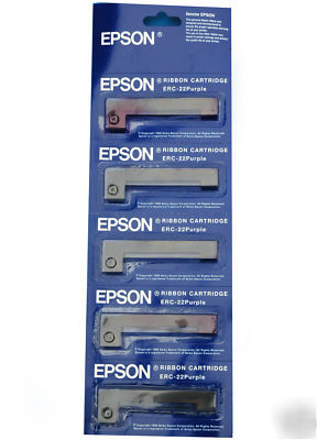 5 genuine epson erc-22 purple epos printer cartridges