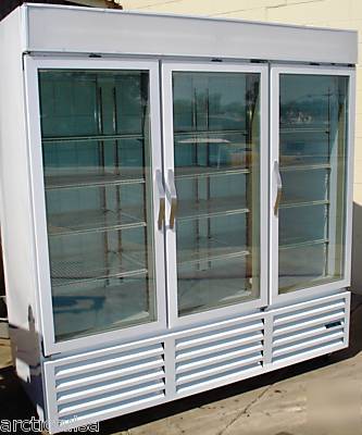 CFG74 beverage air 3 glass door freezer with casters