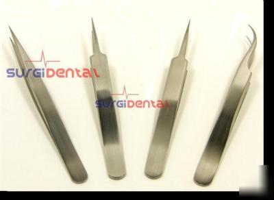 4 swiss jeweler micro tweezers & 4 lab forceps set of 8