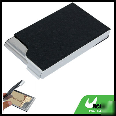 Vertical faux leather metal name business card case