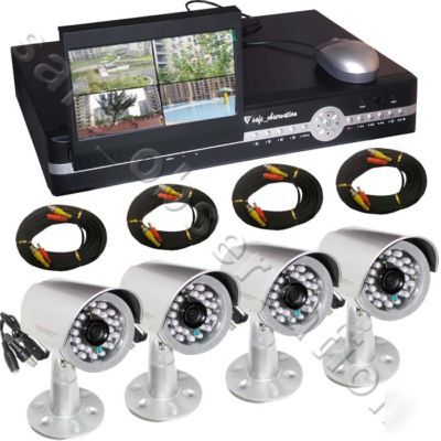 4 security ir cameras cctv network dvr 500G lcd system 