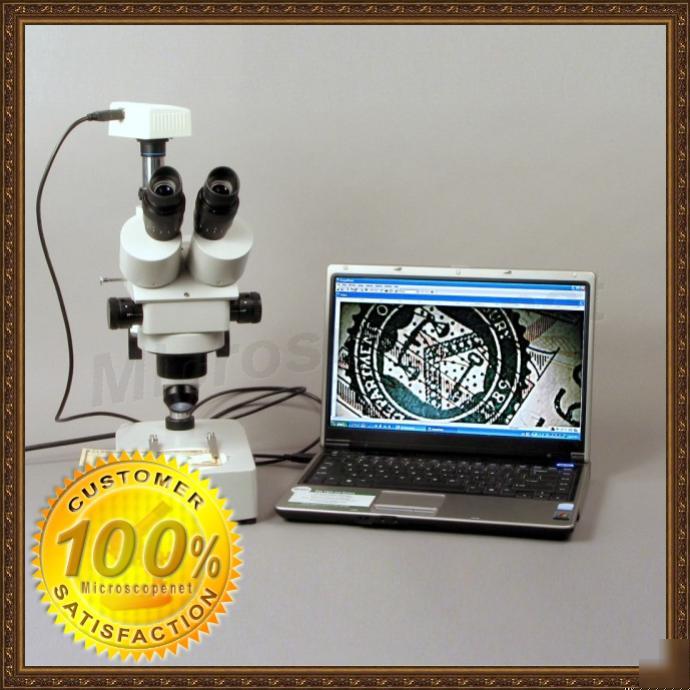 Trinocular stereo zoom microscope w 1.3MP USB2.0 camera