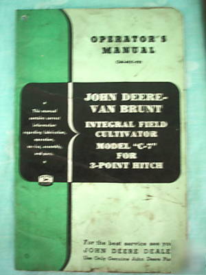 John deere van brunt operator's manual cultivator