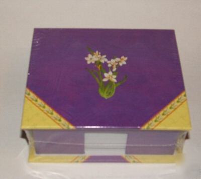 New memo pad lift top box 400 sheets flowers purple 