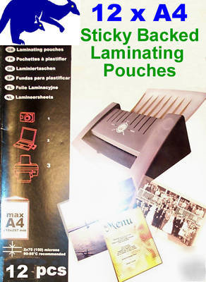 12 A4 sticky back laminating pouches laminator pouch
