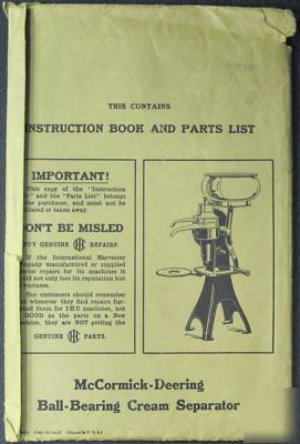 Mccormick deering cream seperator or manual 1928 excd