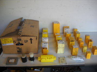 Huge lot of hubbell plugs, receptacles, ballast & more