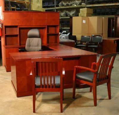 Cherry inlay executive u-shape desk set - left return 