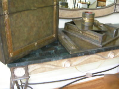 Maitland smith olive green leather sherwood desk set