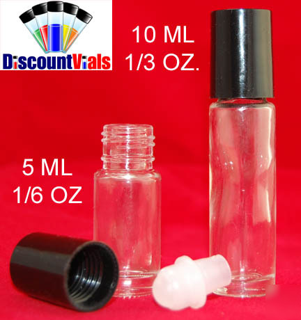 25 glass vials - roll on applicator & cap 10 ml 1/3 oz.